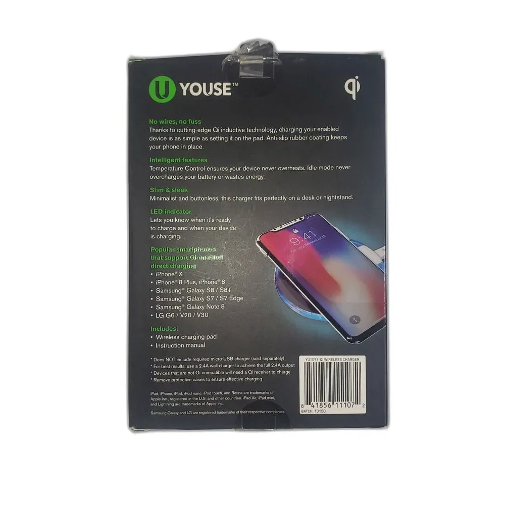 U-YOUSE 2.4 Amp Wireless Changing Pad for Smartphones IPhone X Samsung Galaxy